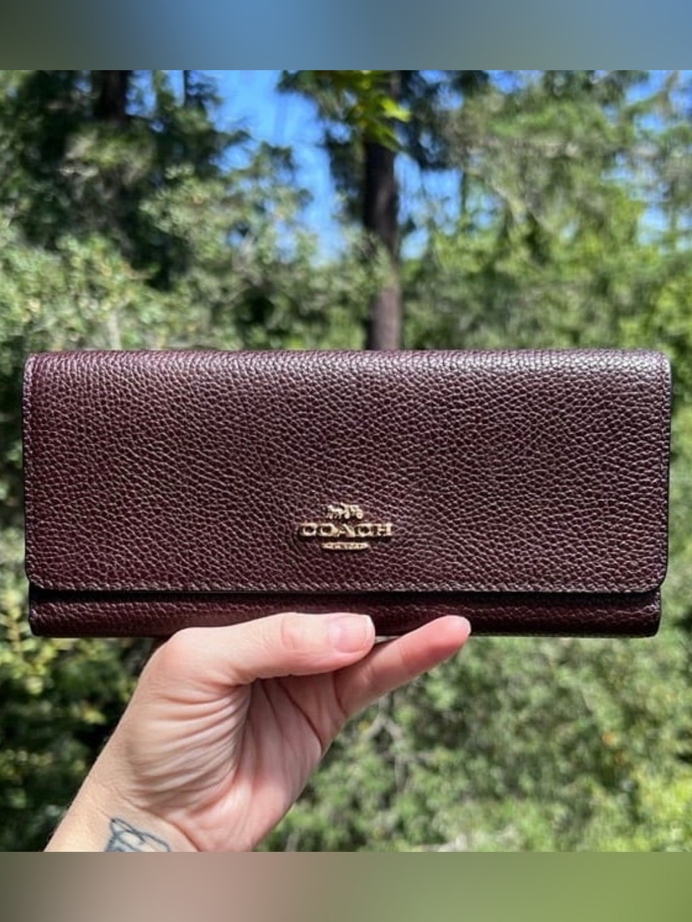 COACH VINTAGE Trifold Pebbled Leather Wallet  Brn/Purple with Gold Hardware